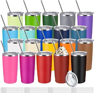 YOUKE OLA 20 Pack Stainless Steel Tumbler Vacuum Insulated Travel Mug Bulk Powder Coated Coffee Mug Gift for Laser Engrave, 20oz Mix Colors