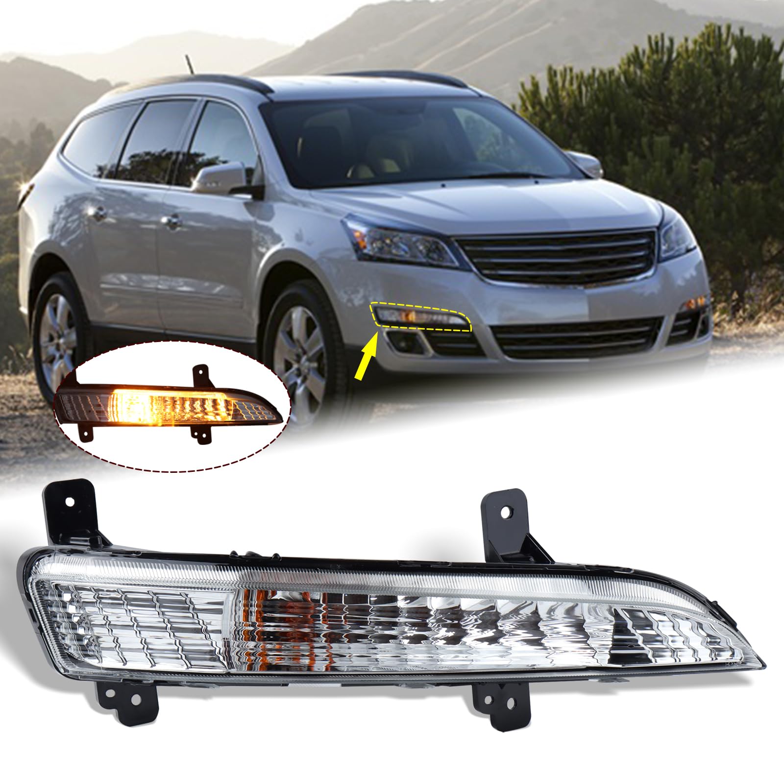 KAMDKI Right Passenger Side Turn Signal Light Fit for 2013-2017 Chevy Traverse Chevrolet Front Signal Lamp W/Bulbs Corner Light Fog Light Assembly