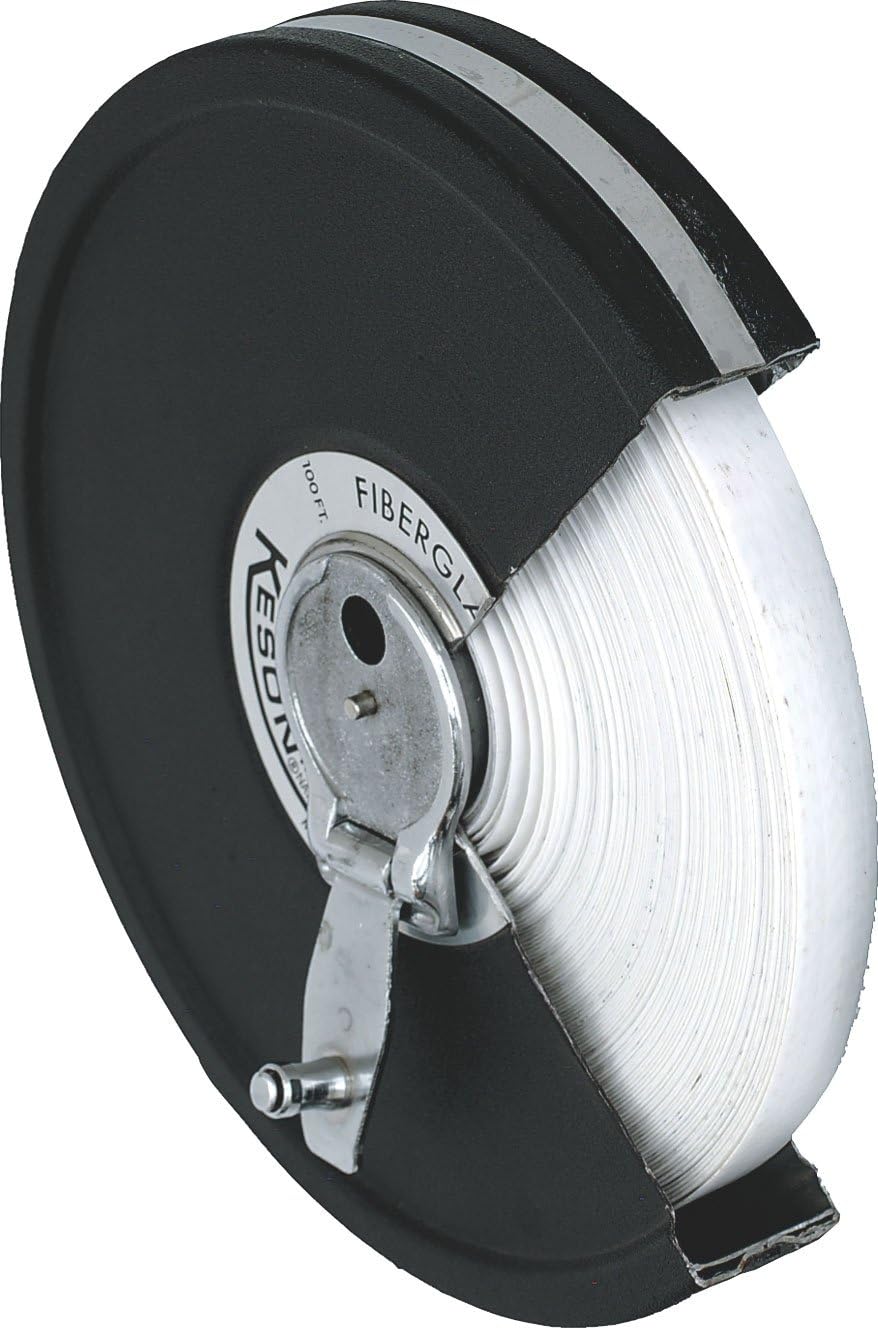 Keson MC1810100 Closed Metal Housing Fiberglass Measuring Tape with Double Hook (Graduations: ft., in, 1/8 & ft., 1/10, 1/100), 100-Foot, Black