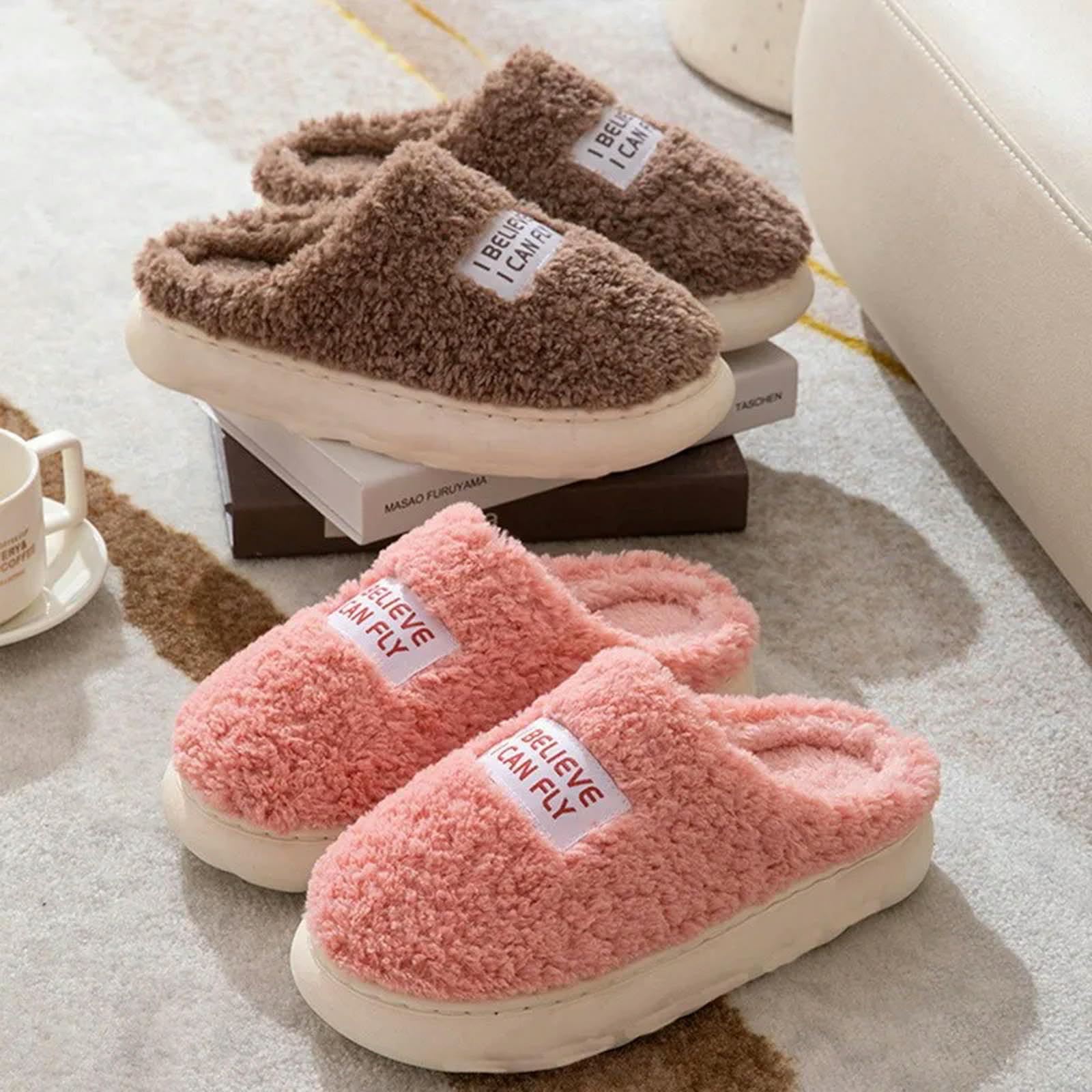 MdybF Pantofole Donna Invernali Suola Spessa Casa Indoor Esterno Ragazzo Ragazze Scivoli Inverno Casa Calda Pantofole Fluffy Tacchi Alti Pelliccia Scarpe Di Cotone Delle Donne Coppie