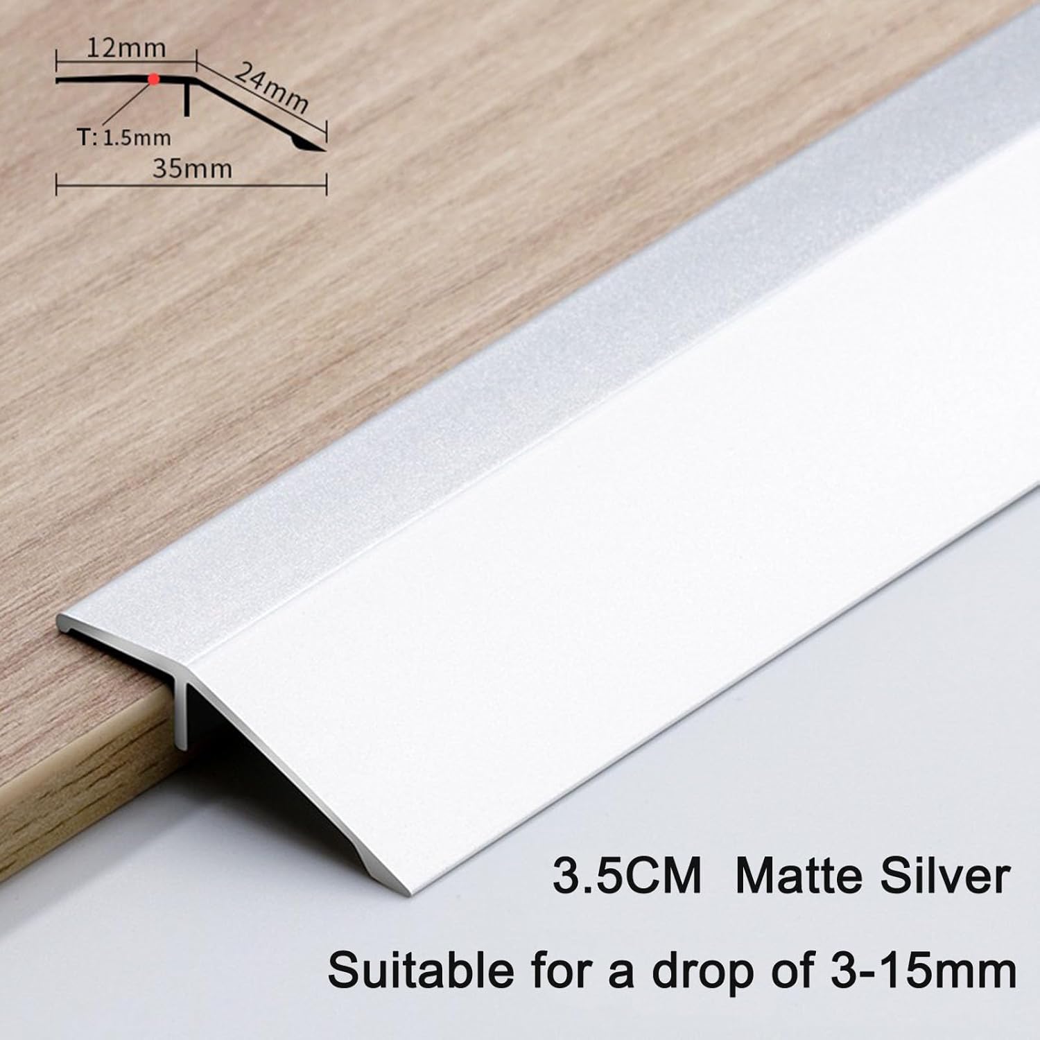 Aluminum Floor Flooring Transition Threshold Strip Reducer, 3 Pack 900 x 35mm 35.46" x 1.38" for Threshold Height Difference 3-15mm 0.12-0.59" Silver, for Doorways Carpet Ramp Tile Edge Gap Cover