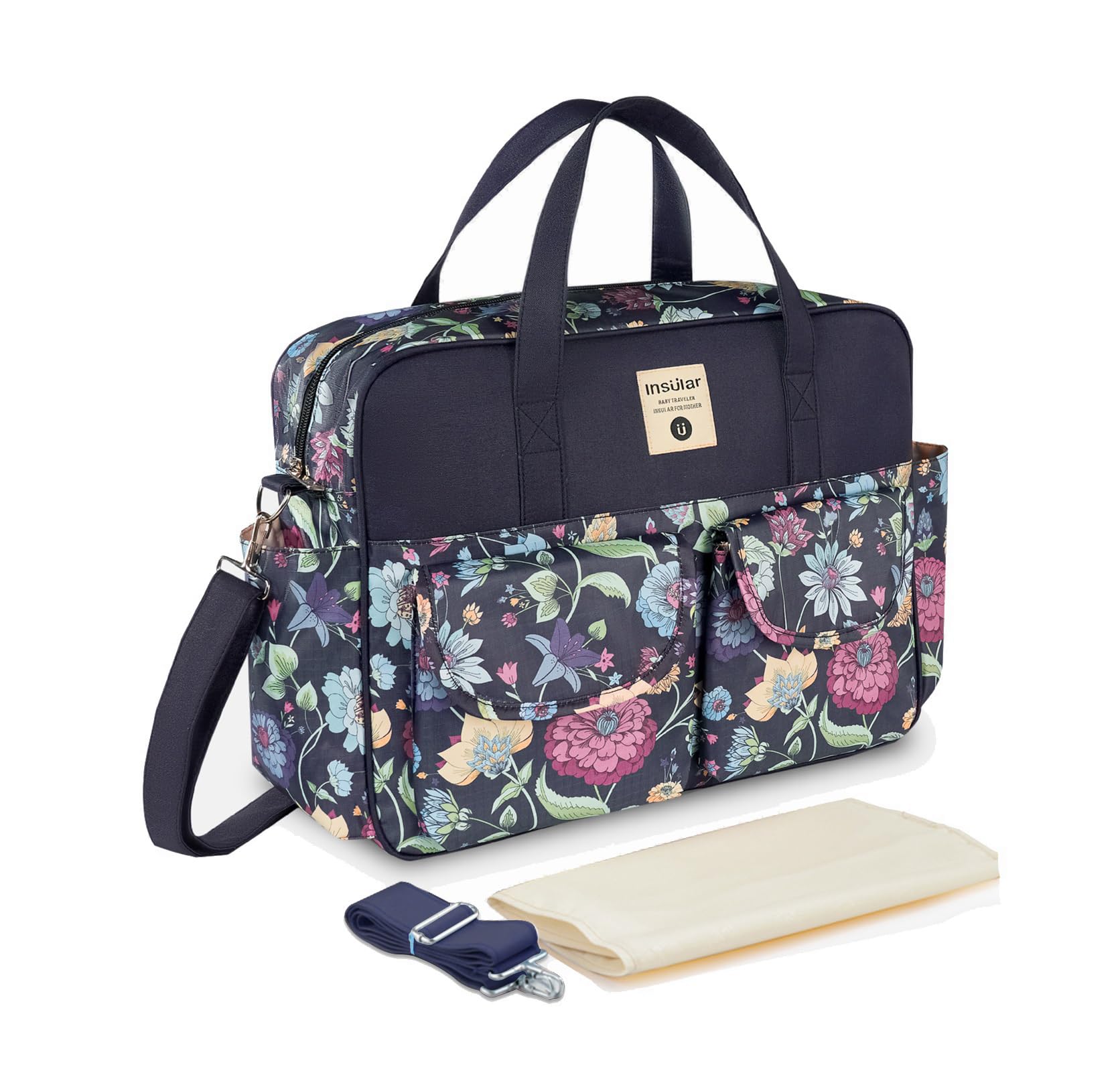 Kamay's Multifunctional Mummy Shoulder Bag Diaper Bag Chic Nappy Changing Bag Tote/Messenger (Deep Purple Flowers)