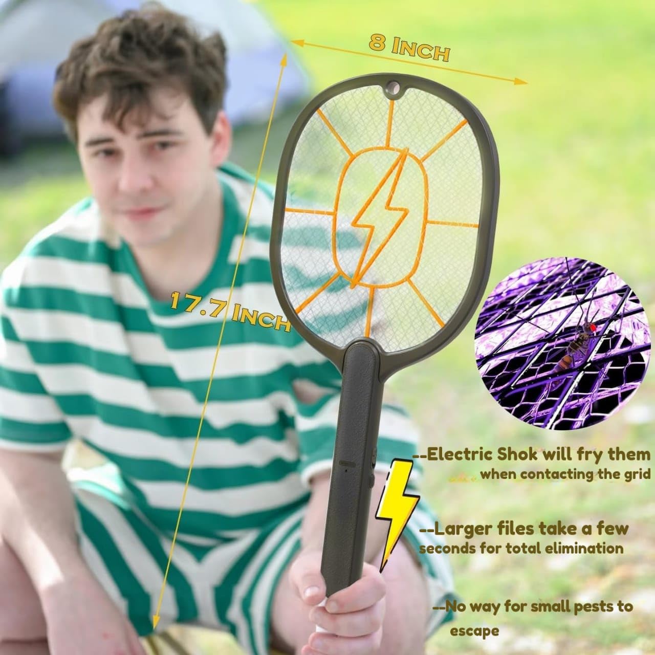 IRONCORE® Electric Fly Swatter, Bug Zapper with Protective net Layer, Mosquito and Insect Catcher Racket, Electric Fly Zapper - Image 3