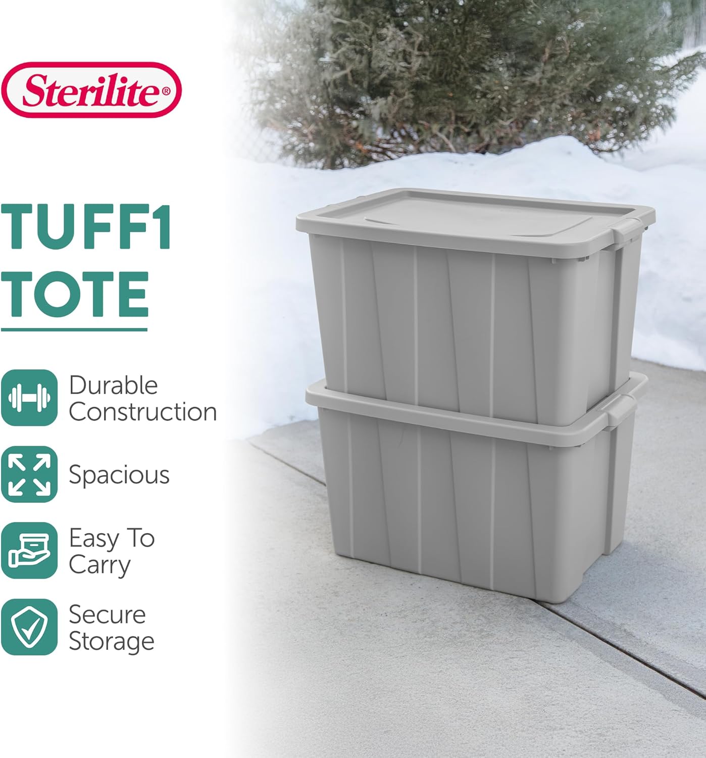 Sterilite 4 Pack Tuff1 Storage Tote, Stackable Plastic Bin with Lid, 30 Gallon