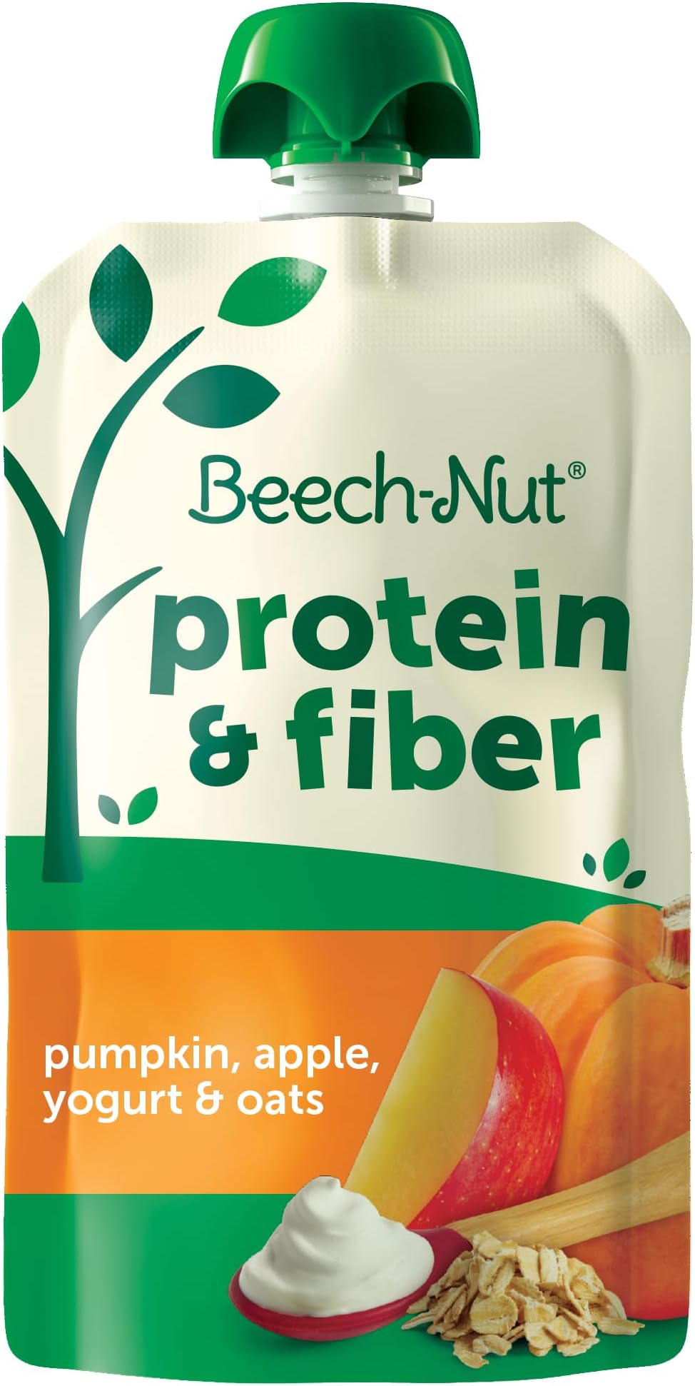 Beech-Nut Baby & Toddler Food Pouches with Protein and Fiber, Pumpkin Apple Yogurt & Oat Puree, 3.5 oz (12 Pack)