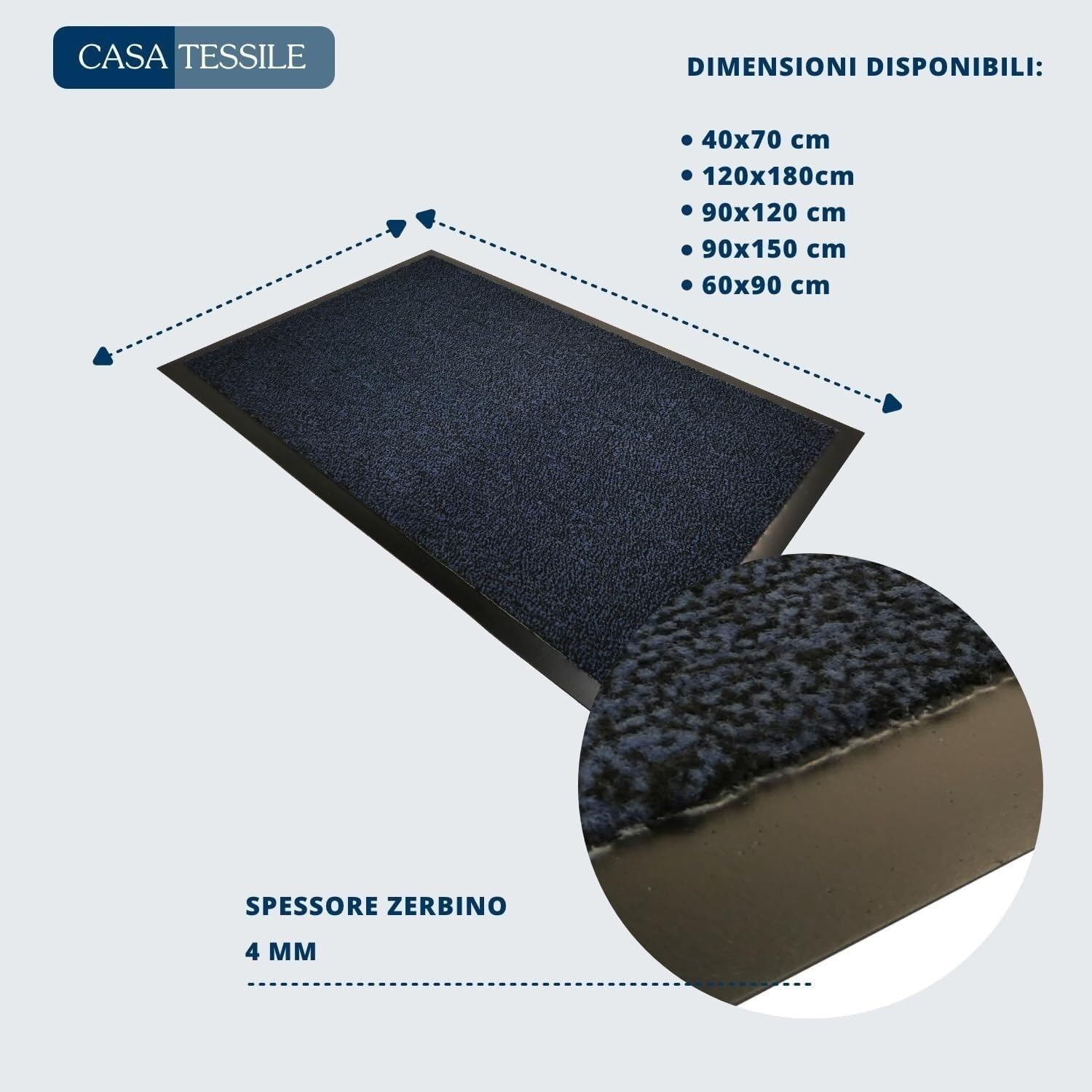 Nevada - Felpudo rectangular antideslizante para entrada, interior y exterior para casa u oficina (azul, 90 x 120 cm)