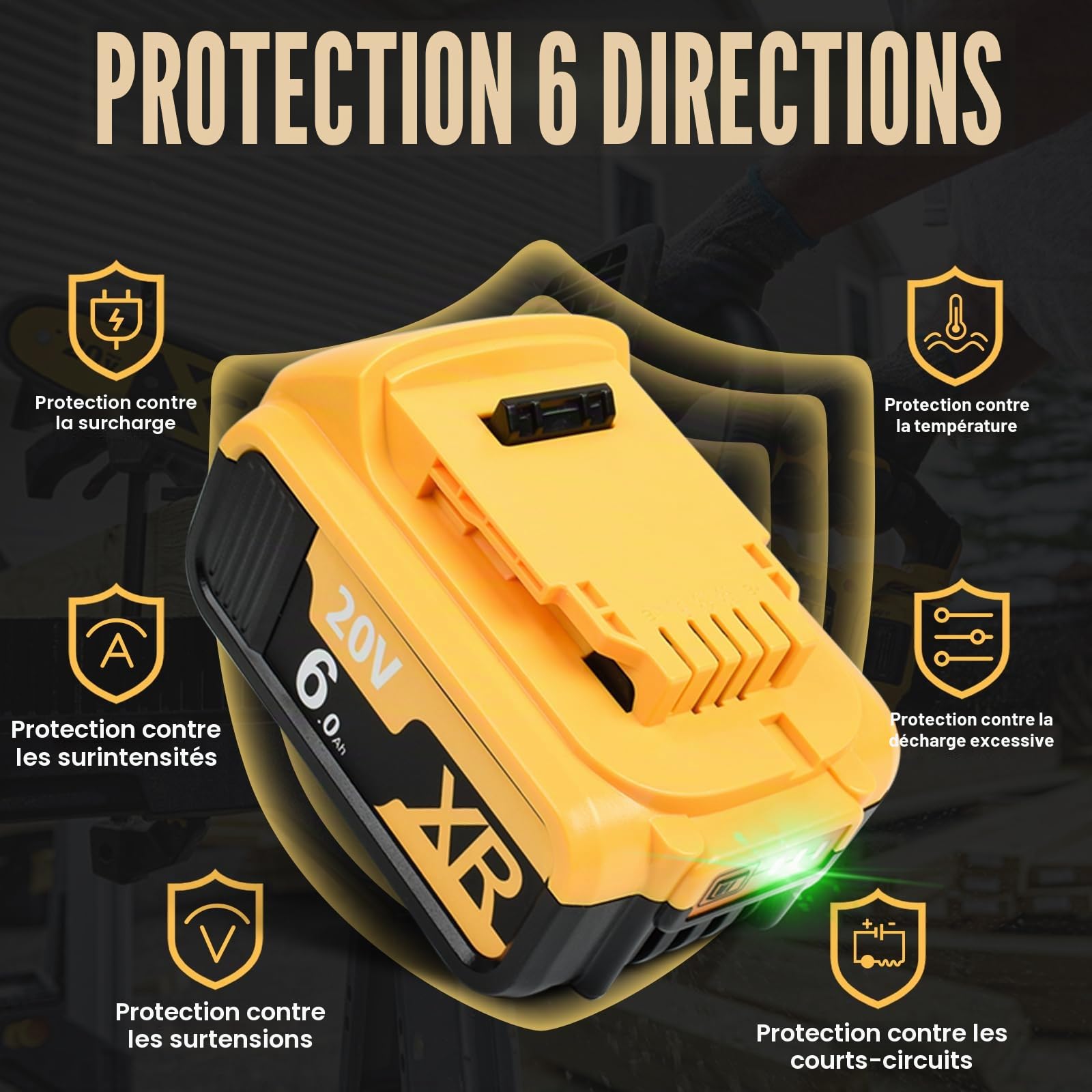 Lot de 2 Batteries de Rechange Li-ION pour Dewalt 18 V 6,0 Ah / 60 000 mAh 20 V + Double Chargeur 4 A DCB182 DCB200 DCB184 DCB101 DCB107 DCB112 DCB105 DCB115 DCB203