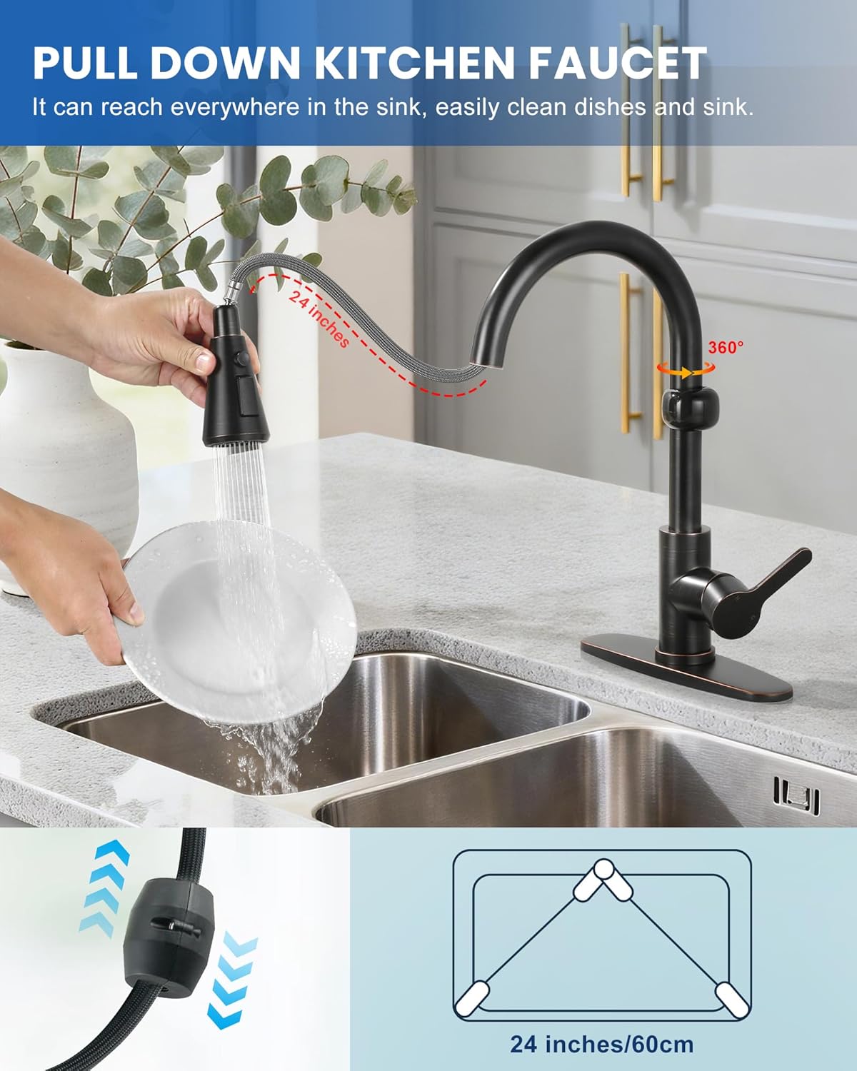 Touchless Kitchen Faucet Motion Sensor - Activated Smart Hands Free Kitchen Faucets with Pull Down Sprayer Single Handle Kitchen Sink Faucet, Oil Rubbed Bronze