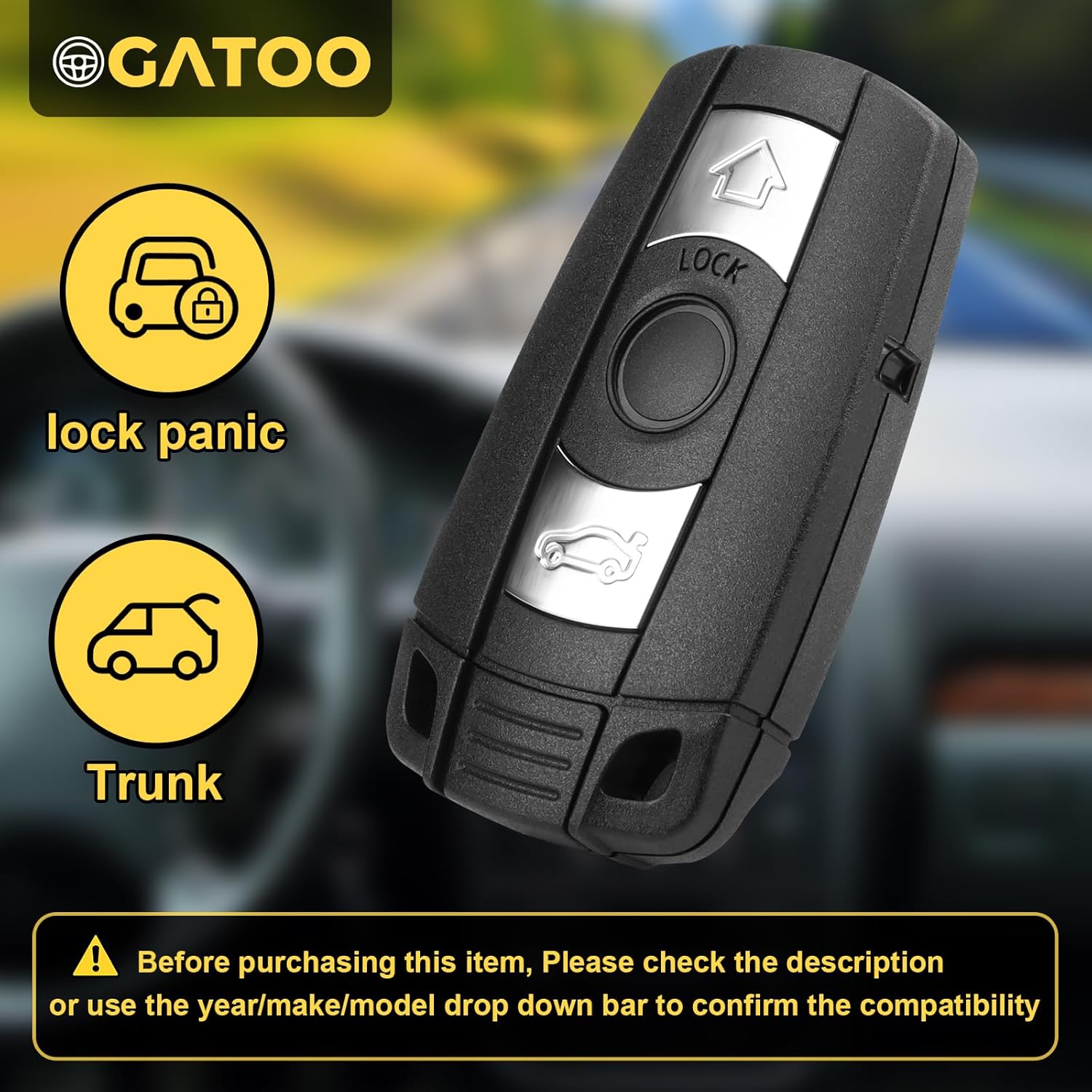 OGATOO Smart Key Fob Keyless Entry Remote Control Compatible with 2006-2011 BMW 325i 328i 330i 335i 525i 528i 530i 535i 550i (Black, Plastic, 3 Button, Sedan, Coupe, SUV)