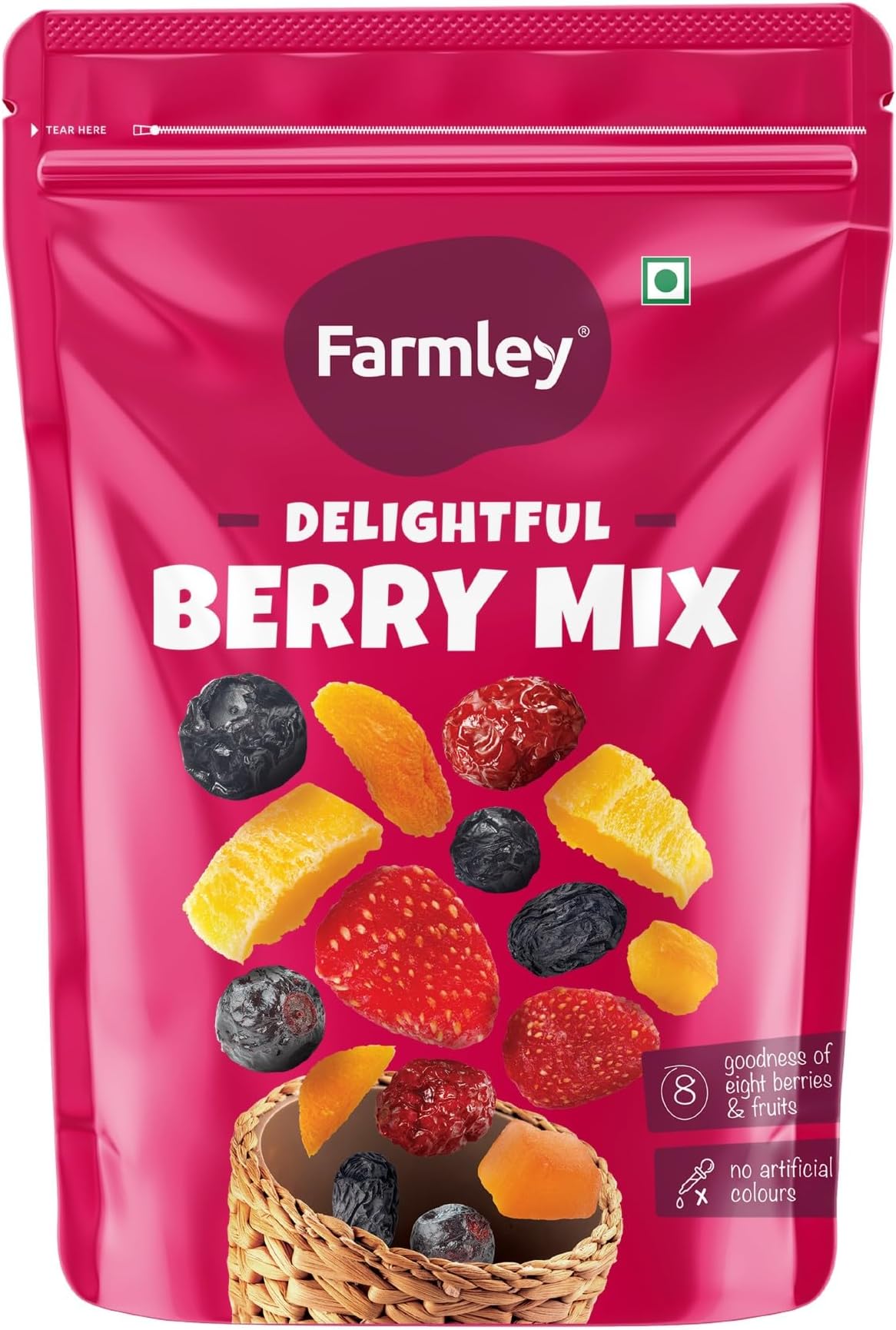 Farmley Berries Mix 160g | 8-In-1 Healthly Snacks Contains Cranberry,Black Raisins,Strawberry,Black Currant & More (Pack of 1)