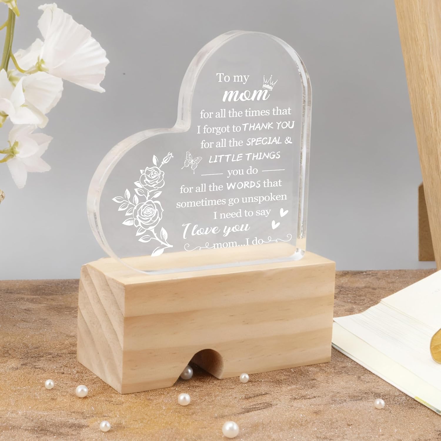 Christmas Gifts for Mom from Daughter Son Sentimental Gift Best Mom Ever Heart Shaped Acrylic Block Plaque Unique Mothers Day Birthday Stocking Stuffers Gifts for Women Mama Bonus Mom Step Mom Stepmom - Image 2