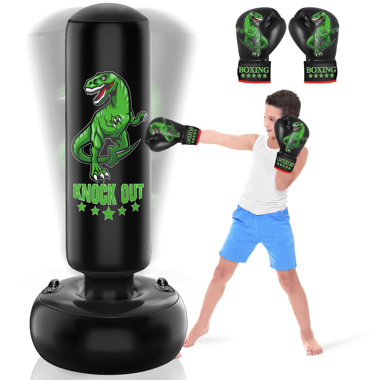 Sacco da Boxe da Terra con Maniglie, Sacco da Boxe Bambini e Ragazzi Alto 165cmcon Guantoni da Boxe, Regalo per dai 5 ai 12 Anni per Esercitarsi nel Karate, nel Taekwondo e Nelle MMA