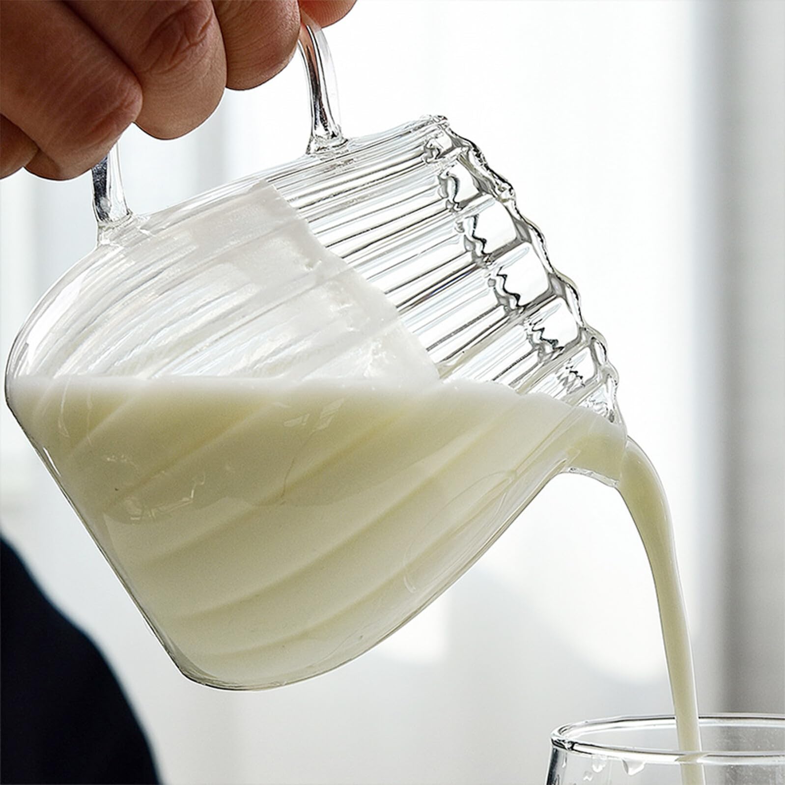 2 Stück Streifen Milchkännchen aus Glas mit Henkel für Kaffee