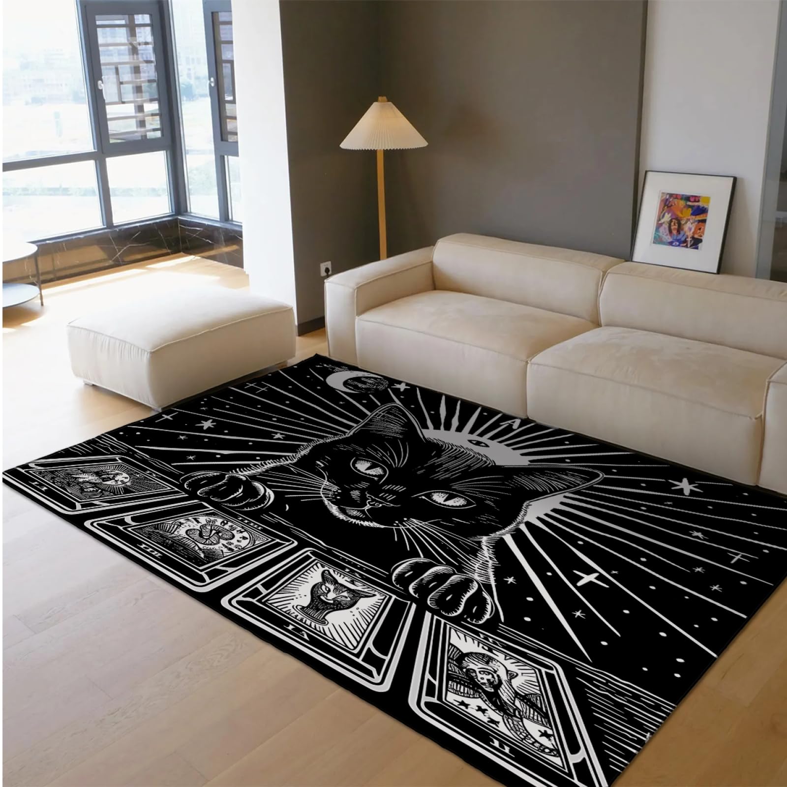 Dywan 60 x 90 cm – motyw z motywem kota z motywem anime czarny dywan podłogowy do sypialni salonu jadalni dywaniki pod stół dywanik dla zwierząt domowych