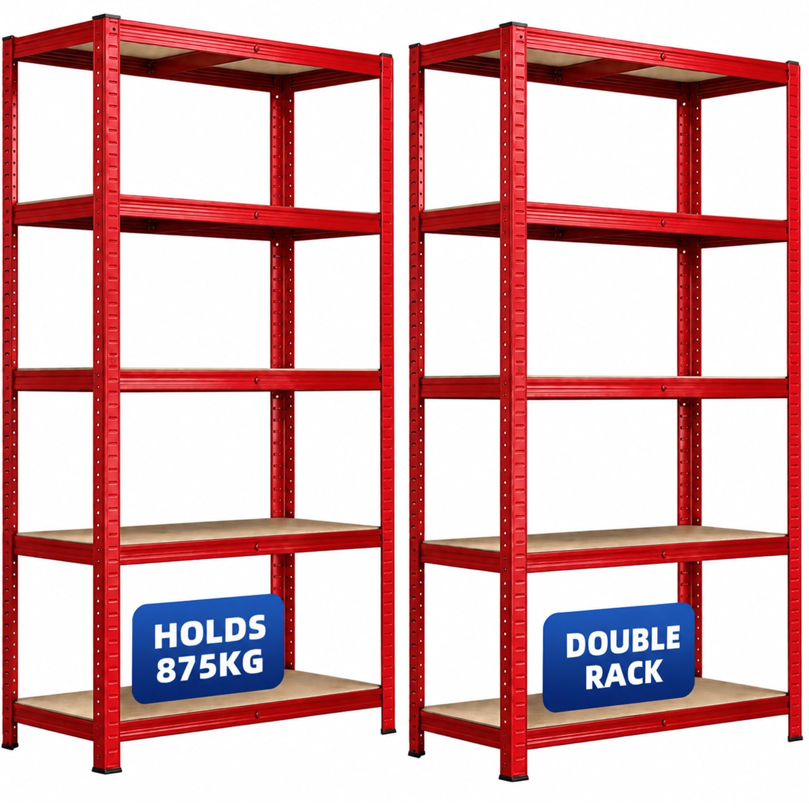 Grennswick Set of 2 Heavy Duty Garage Shelving Units –5-Tier Steel Storage Shelves, 875kg Capacity Boltless Assembly, Adjustable Height & Layout for Warehouse, Living Room, Kitchen, Bedroom