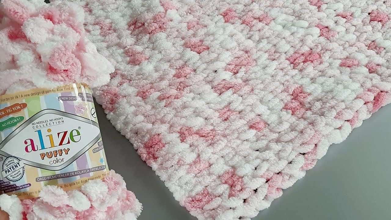 Alize Puffy Fine Color Baby Blanket - Small Loop, Lot of 5 Skeins, 500gr, 50yds, 100% Micropolyester Soft Yarn, Blanket, Hand Knitting, Super Chunky Bulky Worested Yarn