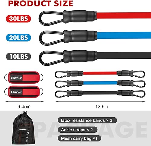 Miniatura 7 de HOXWC - Bandas de resistencia de tobillo con puños, bandas de tobillo para entrenamiento, banda de resistencia de tobillo para piernas, equipo de