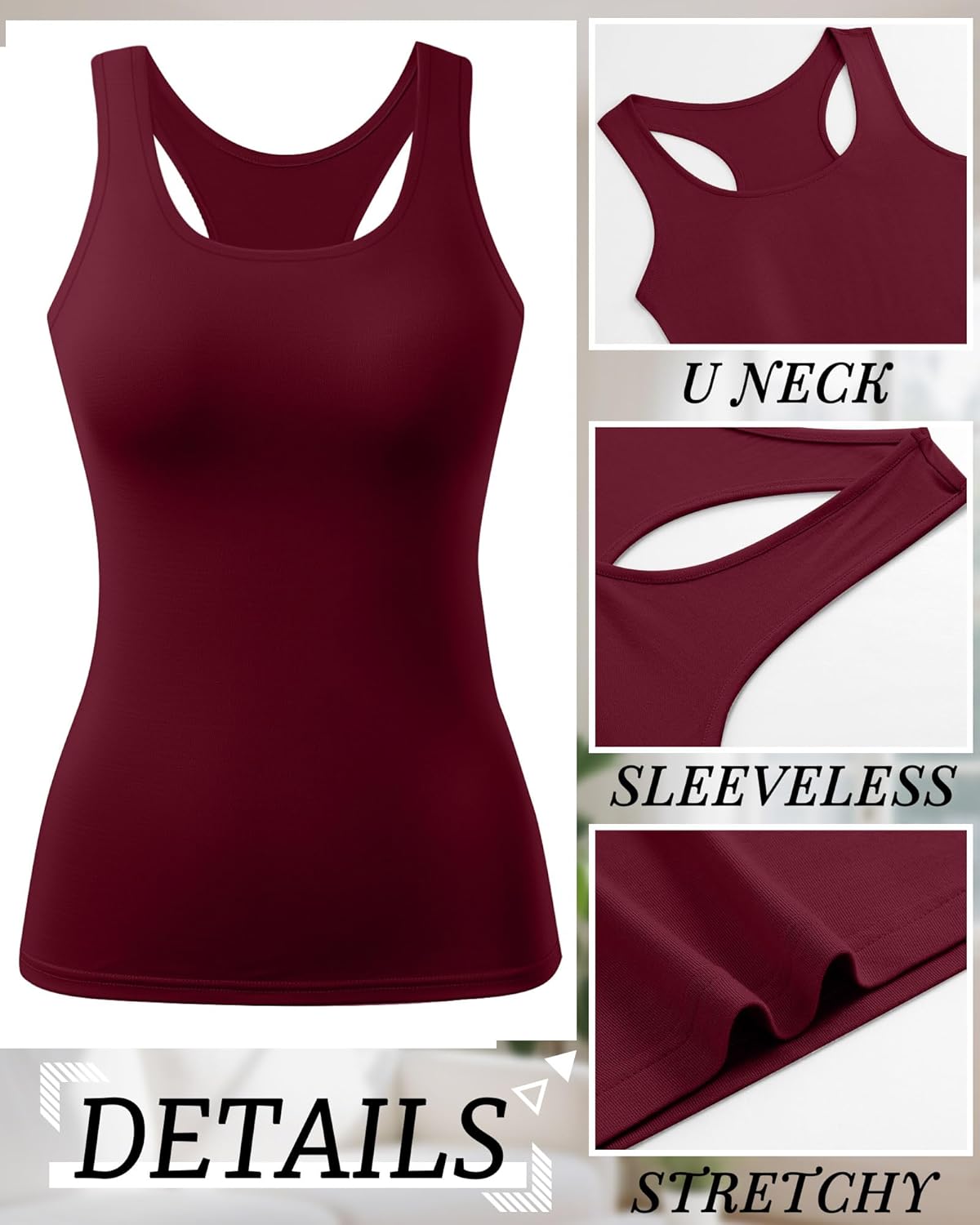 Riyiper 4 Pack Women's Racerback Tank Tops Casual Cotton Blend Summer Sleeveless Shirts Slim Fitted Cowboy Chic Basic Tee - Image 6