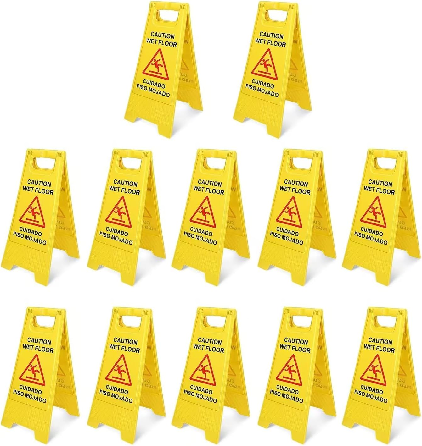 12 Pack Caution Wet Floor Sign, 23.6" Height,Double-Sided Folding A-Shaped Frame Design Yellow