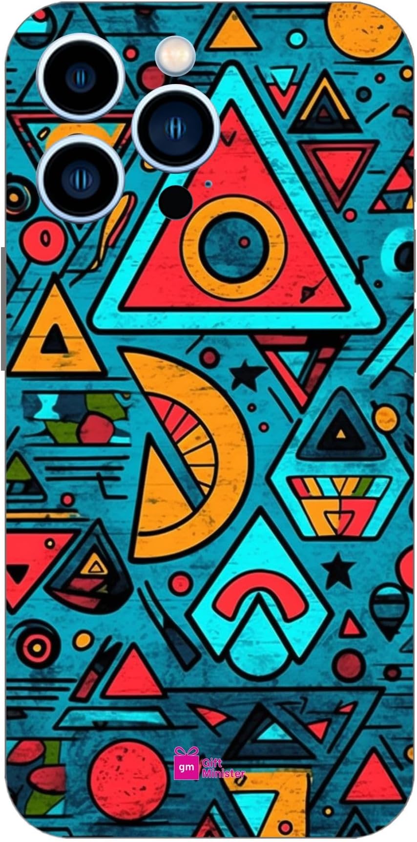 Gift Minister Hard Designer Mobile Case for Apple iPhone 13 Pro Back Cover Cyan - Cartoonish Circle Triangle Square Doodle Art Fabric Rajasthani Bright Minimalistic Perfect Combination 1Pcs 1701K