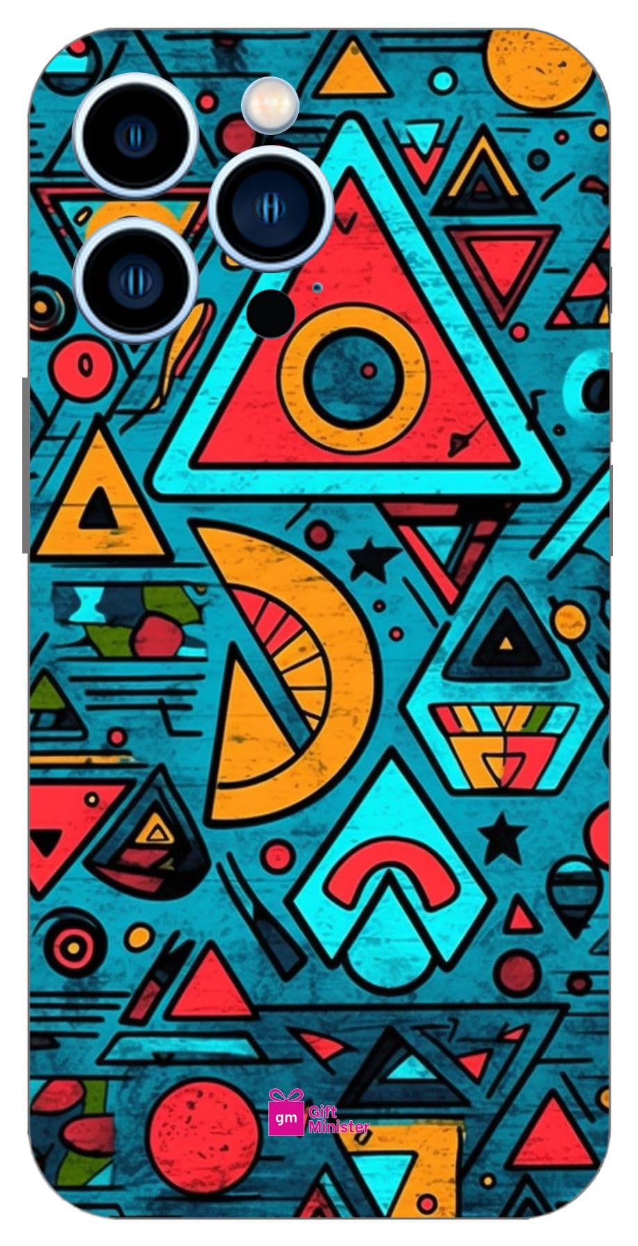 Gift Minister Hard Designer Mobile Case for Apple iPhone 13 Pro Back Cover Cyan - Cartoonish Circle Triangle Square Doodle Art Fabric Rajasthani Bright Minimalistic Perfect Combination 1Pcs 1701K