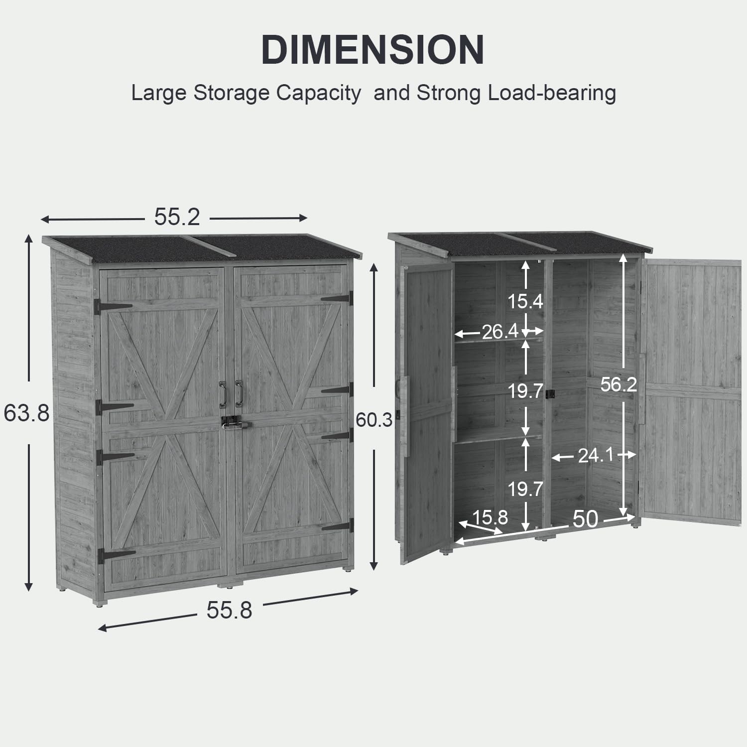 Diagram showing the dimensions of the Gizoon Outdoor Storage Cabinet