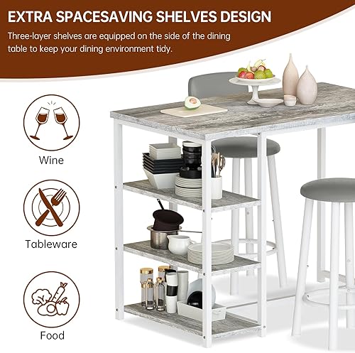 Miniatura 16 de DKLGG Juego de mesa de comedor para 2, mesa de pub de altura de mostrador con 2 taburetes de cuero sintético con respaldo ancho y 3 estantes de