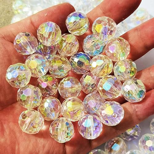 Mixto Lots Brillante AB Color Acrílico Faceted Bead DIY Beading Hairband Pulseras Collar Artesanía Embelishment (Transparente AB)