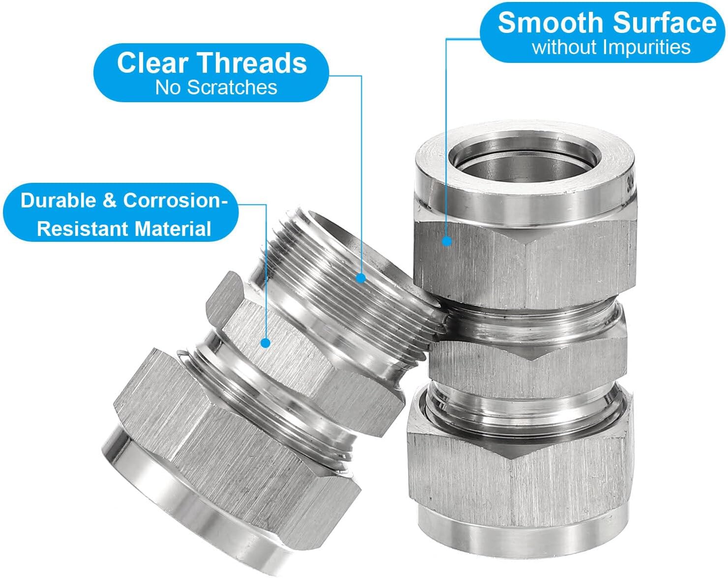 Compression Tube Fitting Union 3/4"IDx1-3/16"OD,2Pcs Straight Connect,Silver YESSC538