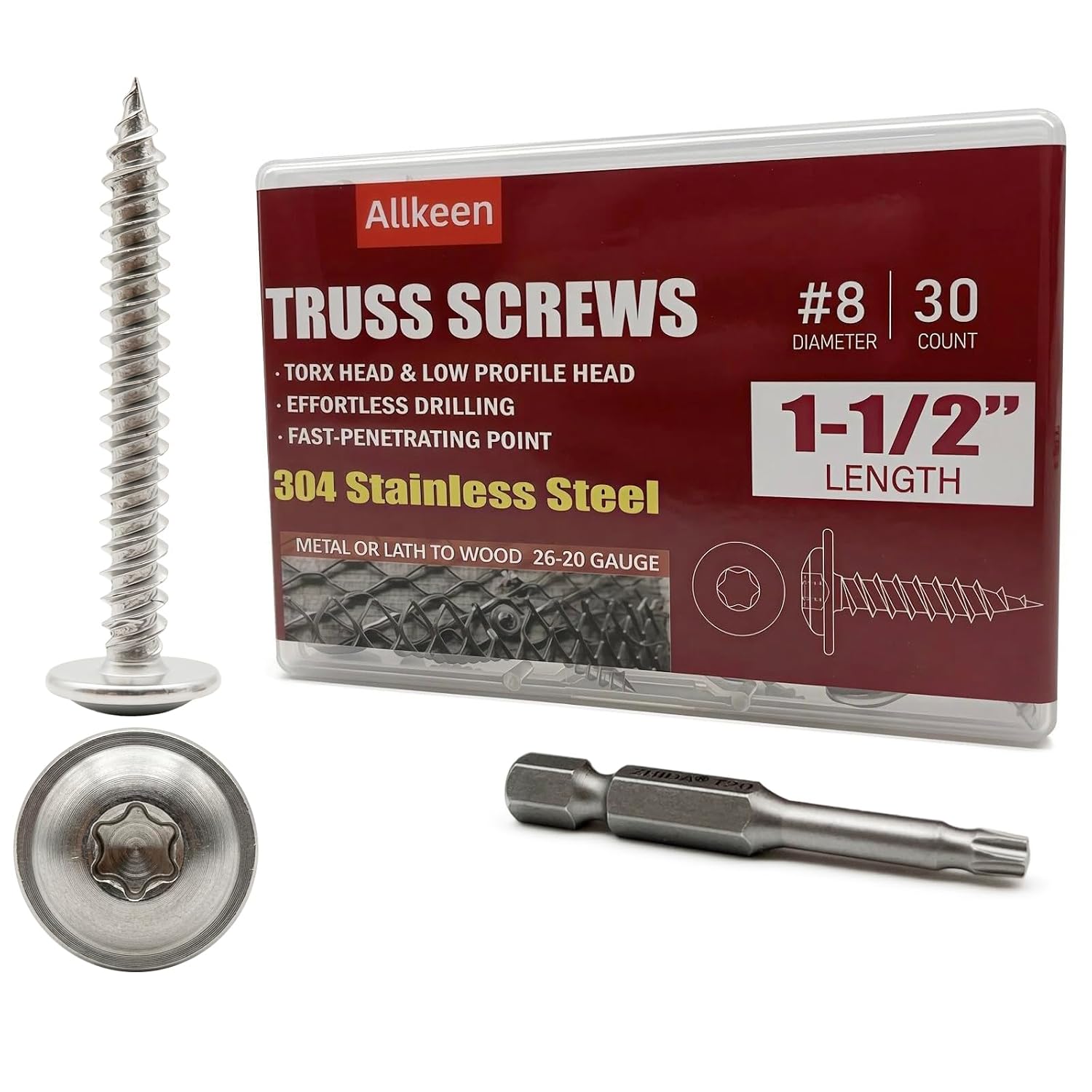 30 Tornillos Madera #8x1.5" T20 Torx Acero Inoxidable 304 miniatura 1