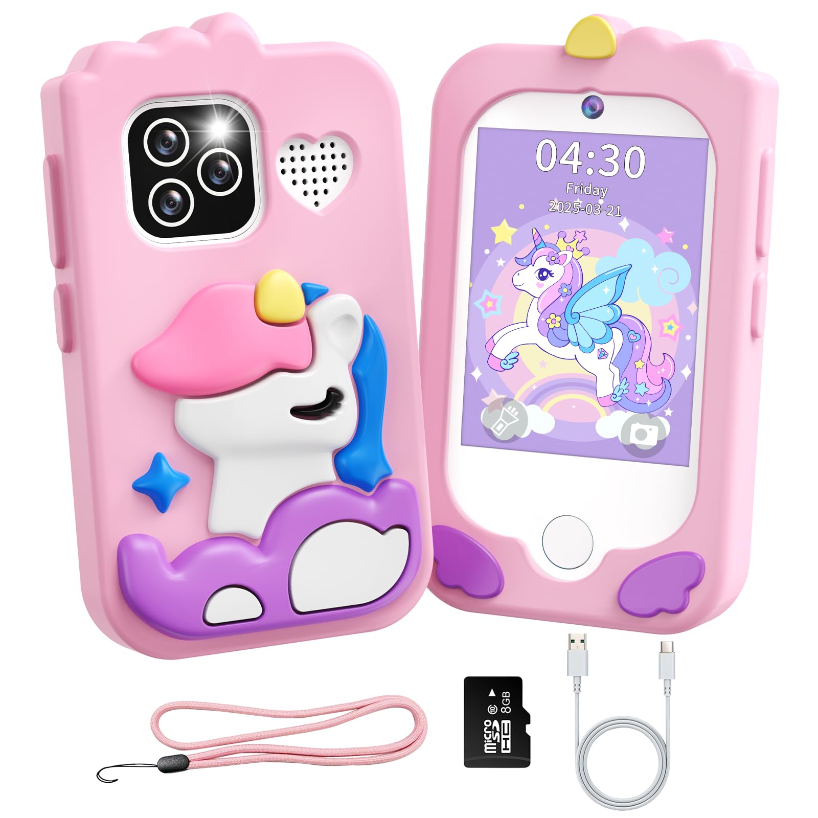 Smartphone Niños Teléfono de Aprendizaje de Pantalla táctil para niños con Doble cámara 2.8 Pulgadas Pantalla táctil teléfono de Aprendizaje Juguete de Aprendizaje con Tarjeta SD 3-9 años