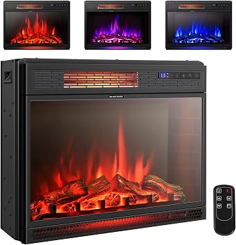 GOFLAME 25" Electric Fireplace, Wall Recessed Electric Heater w/Remote Control, Touch Screen, Timer, 900/1350W Heater Insert - 3 Flame Colors & 4 Brightness, Freestanding Fireplace for Home Office