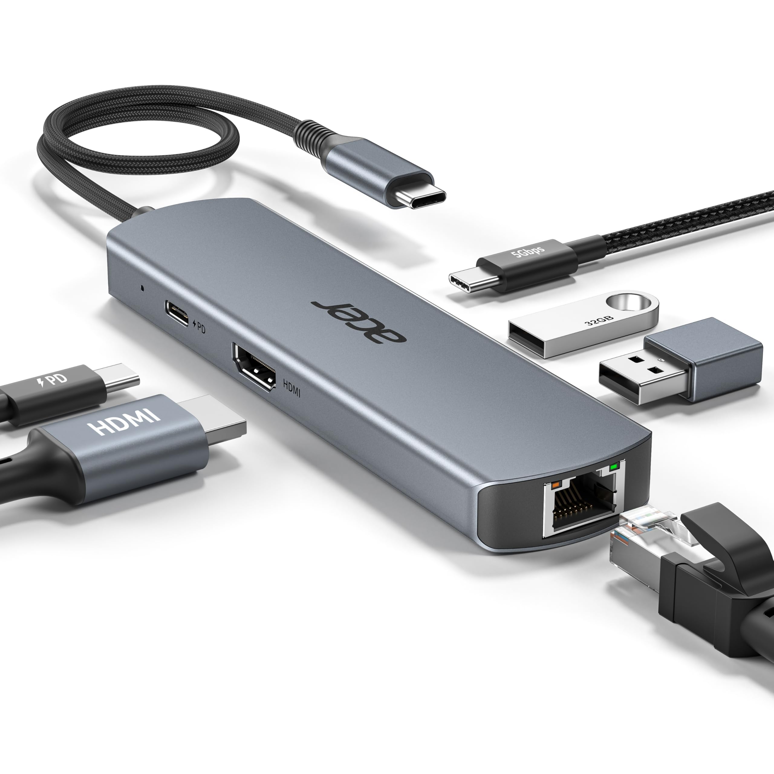 Acer Station d'accueil USB C 6 en 1 avec Ethernet 1Gbps, HDMI 4K@60 Hz, USB-C 100W PD, USB-A 3.0