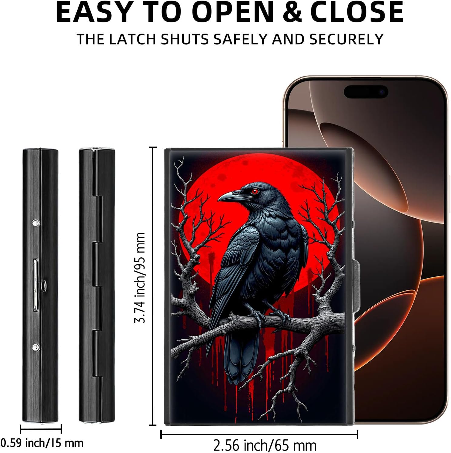 RFID Credit Card Holder Accordion Style, Metallic Slim Wallet with RFID Blocking Protector Sleeves, Raven on Branch Red Moon Stylish Credit Card Case for Women and Men