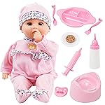 Toy Choi\'s 16 Inch Interactive Baby Doll Pink - Talking Feeding Dolls with Different Sounds and Accessories, Pretend Play Preschool Toys Gift for Toddlers 2 3 4 5+ Year Old Girls Boys