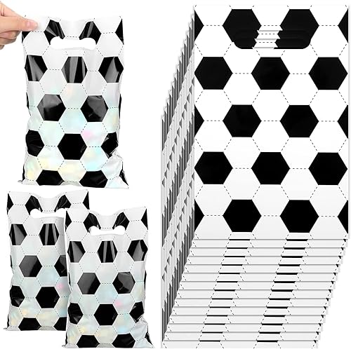 Sinmoe 50 bolsas de golosinas de fútbol, bolsas de plástico para regalos de fiesta de fútbol, suministros de fiesta deportiva para decoraciones de