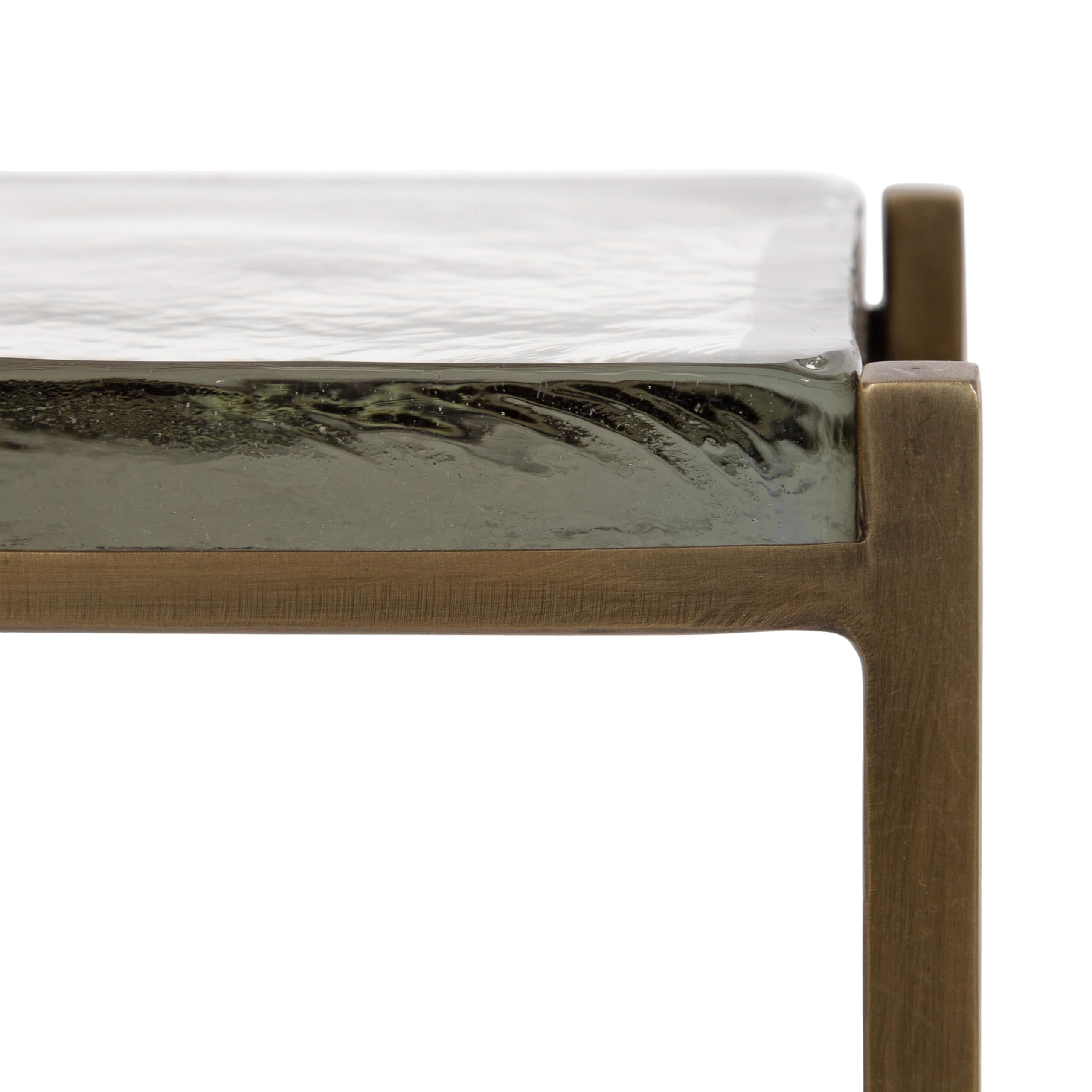 Kate and Laurel Aguilar Modern Glam Slim Side Table; 12 x 7 x 22; Clear Glass and Antique Brass; Decorative Narrow End Table for Use as Skinny Bedroom Nightstand or Living Room Accent