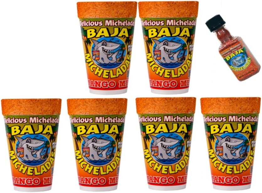 6-Pack Baja Michelada Mix in a 24oz Cup Ready To Use, Plus Michelada Shaker Original Flavor For Beer, Bloody Mary And Fruits and Vegetables - Mango Flavor