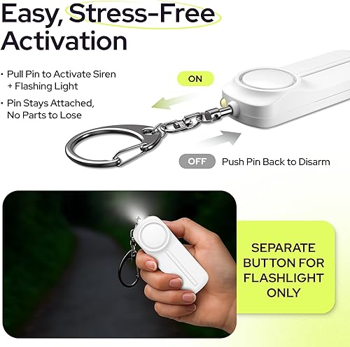 Miniatura 3 de Safesound - Llavero de alarma de pánico de seguridad personal para mujer, dispositivo de protección de sirena fuerte de 130 dB con luz LED, llavero
