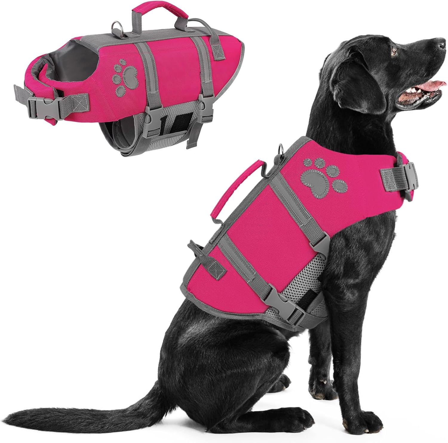 Queenmore Dog Life Vest for Swimming, Ripstop Dog Life Jacket Large, Floating Life Vest for Dogs Large Breed with Handle, Vibrant Doggie Life Jacket for Boating with Hook, Pet Water Vest for Big Dogs