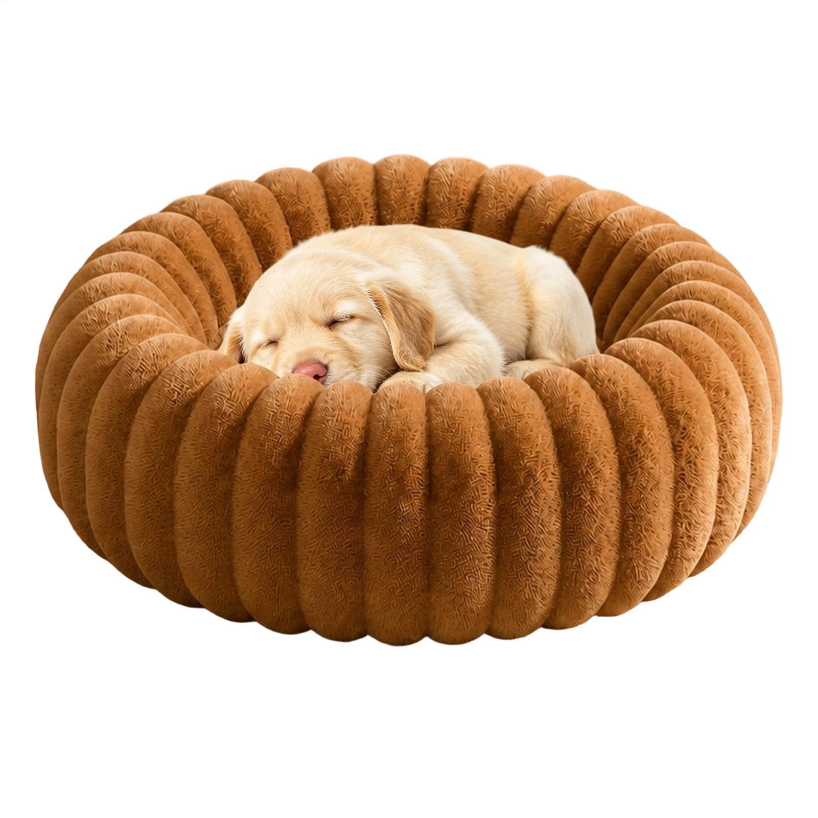 Hugsweet Donut Dog Cat Bed - Round Plush Pet Bed, Round Pet Cushion
