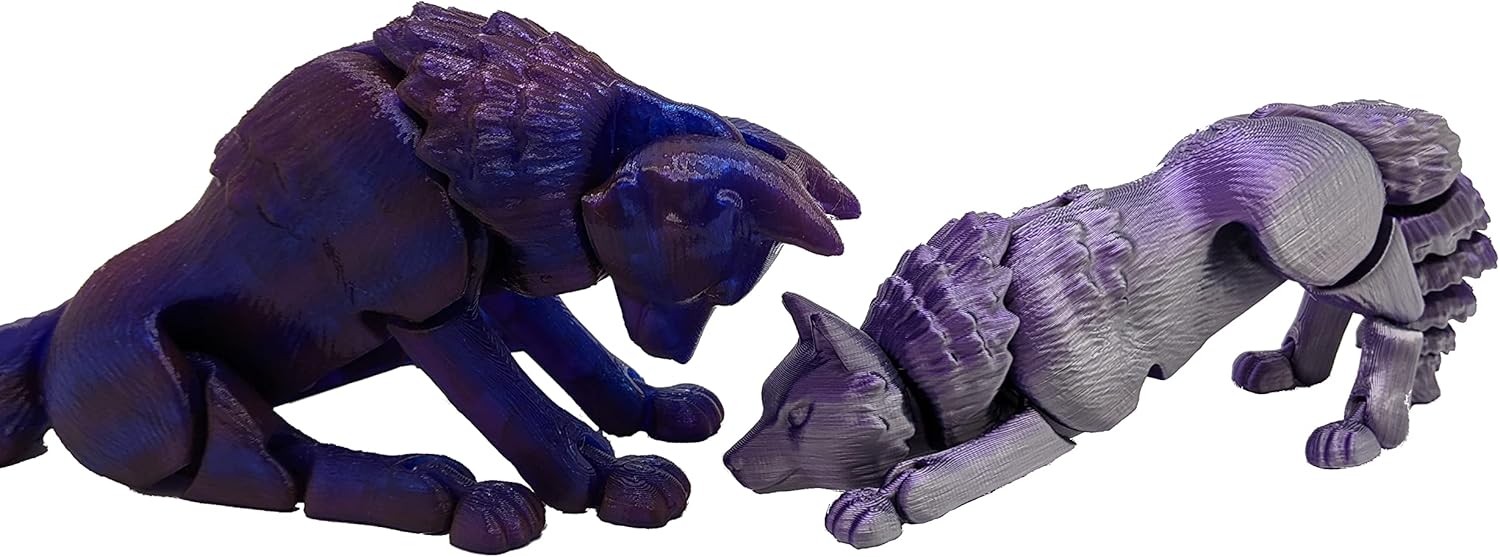 3D Printed Wolf - Customizable, Made to Order Articulated Fidget Toy (Large, Violet)