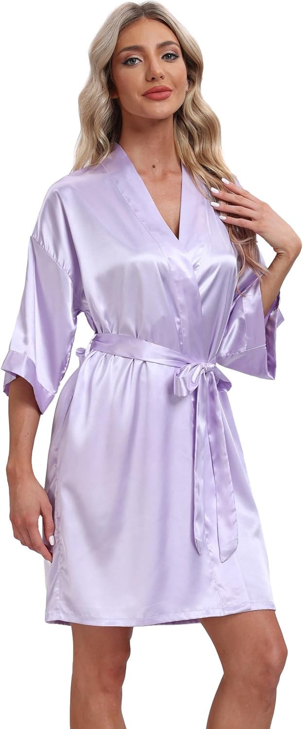 Women's Pure Short Silky Robes Bridesmaid Bride Party Satin Robes Sleepwear - Image 4