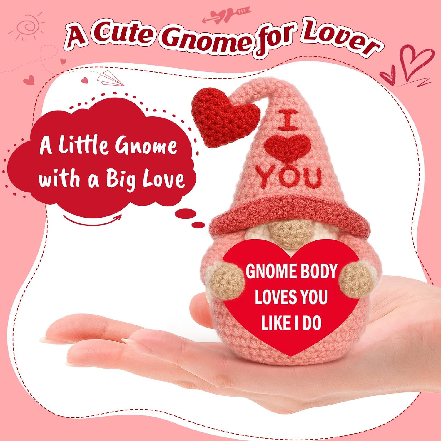 Funny Handmade Crochet Gnome Gift - Romantic Valentines Anniversary Xmas Birthday Gifts for Girlfriend Boyfriend Couples Husband Him Her - Christmas Stocking Stuffer Presents for Women Men