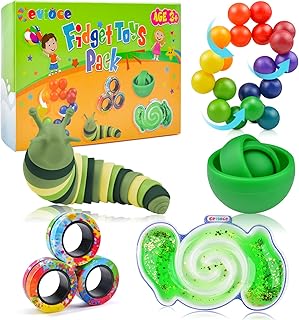 Cevioce 5Pcs Fidget Toys Adults Pack,Easter Basket Stuffers for Teens Boys,Autism Sensory Toys with Fidget Spinner Slug Magnetic Rings,Squishy Fidget Toys ADHD Stress Relief,Party Favor for Kid-G