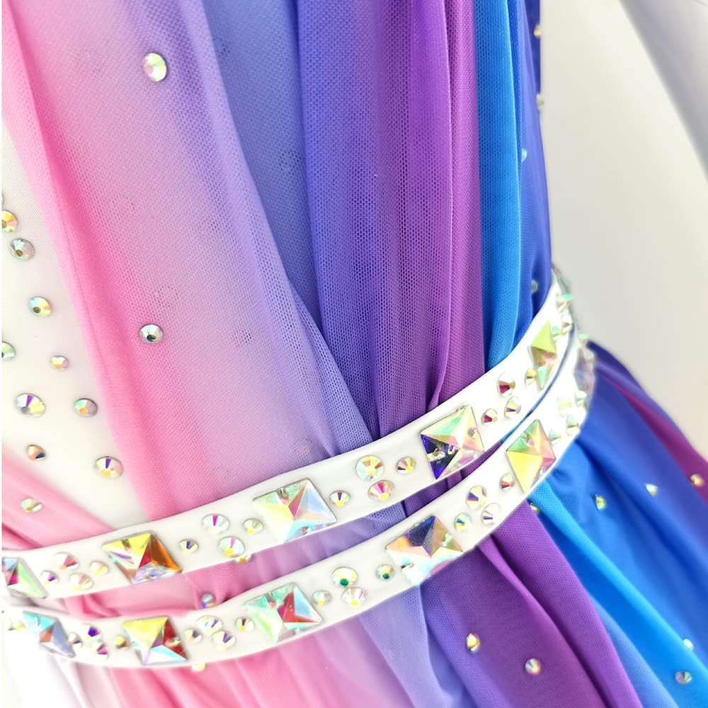 Ice Figure Skating Dress Girls White Sleeveless Competition Dance Dress Women