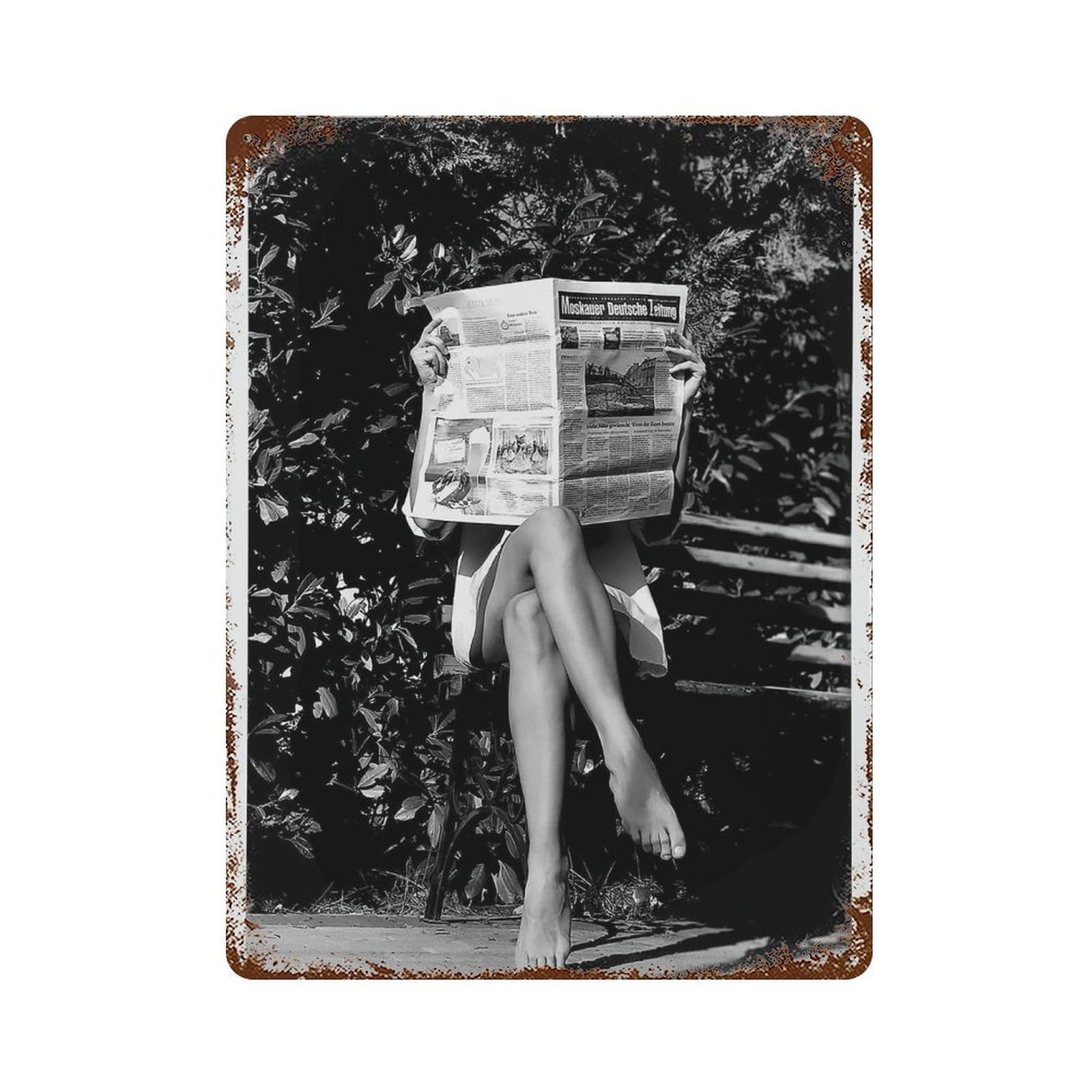xiaoxiaoshen Woman Reading Newspaper Black And White Fashion Photography Wall Decor Art Metal Tin Poster Modern Home Decor Art Home Bar Shop Decorations Vintage Sign 40x30cm