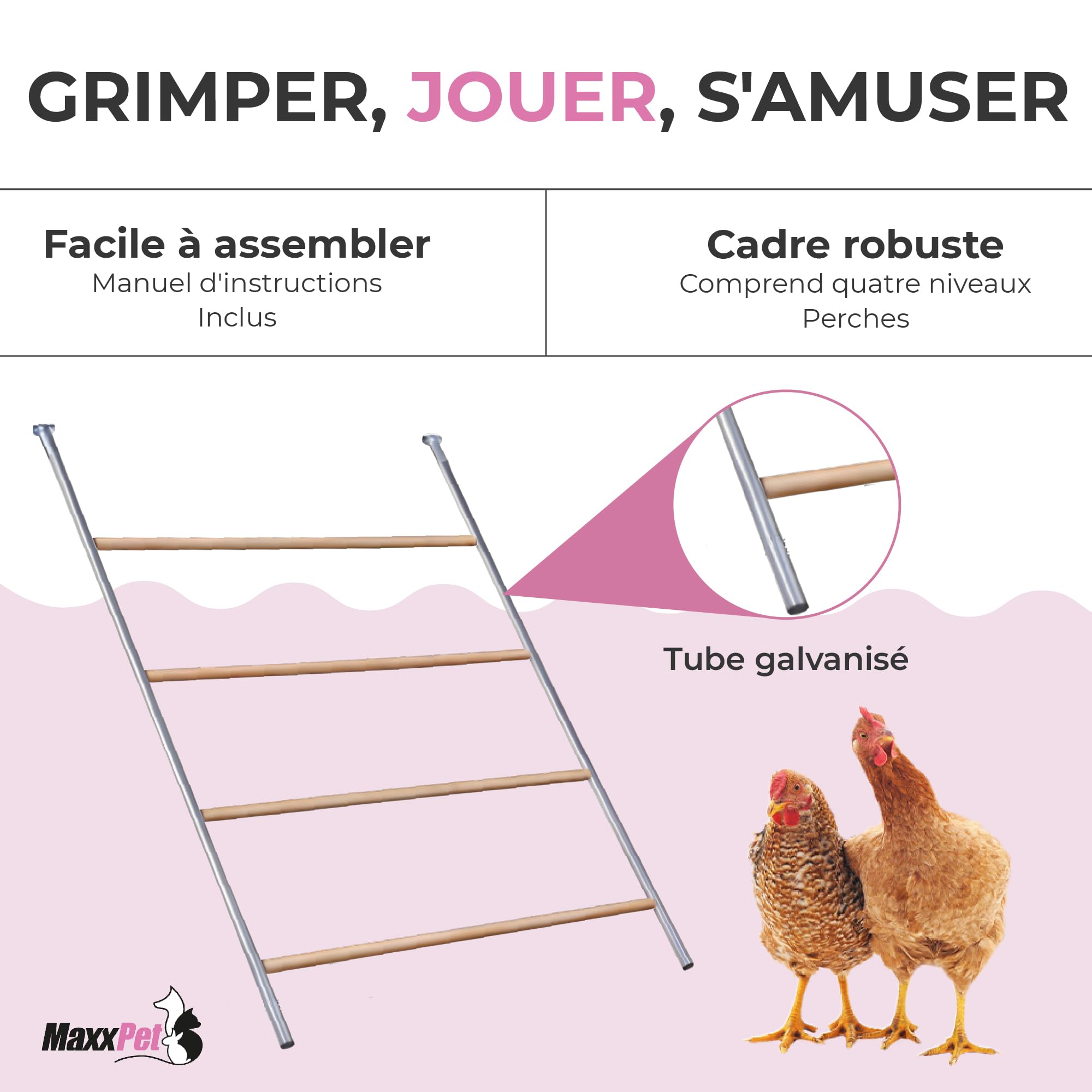 MaxxPet Perchoir Échelle Pour Poules 4 Niveaux – Barre De Repos En Bois Robuste 140x105 Cm – Accessoire Poulailler Stimulant Et Naturel
