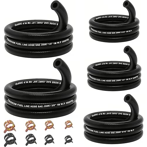 Tnisesm 5 Size Fuel Hose Line - 3/8" 1/2" 5/16" 1/4" 3/16" ID NBR Rubber 3.3ft with 20Pcs Clamps for Small Engines Kawasaki EZGO Golf Cart Snowmobile Motorcycle ATV Tractor