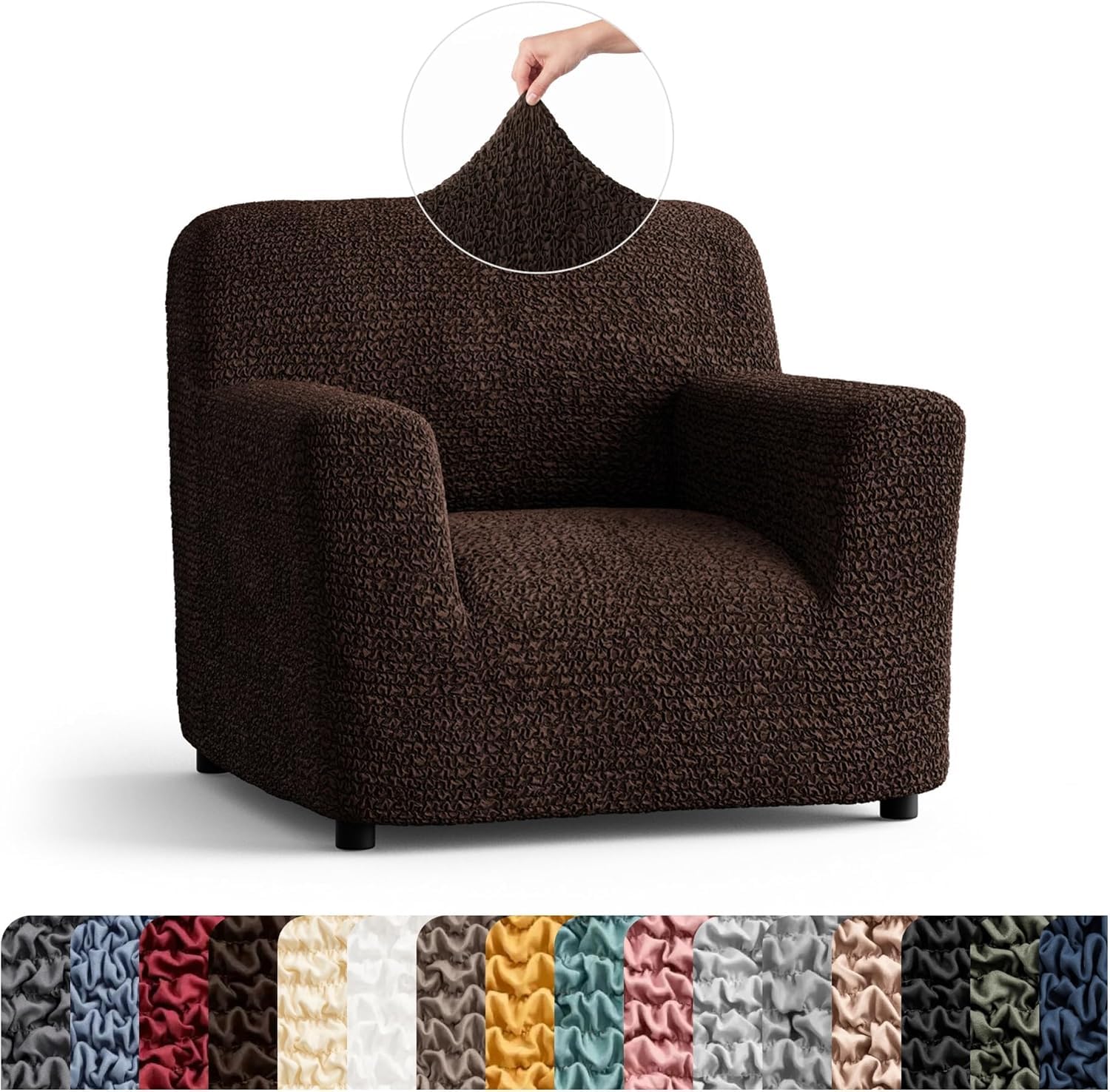 Bellissima Sofa Covers - Premium Luxury Microfibra Plain Stretchable Sofa Cover Fully Covered Slipcover, Imported from Italy (Dark Chocolate, 1 Seater-US)-image-13